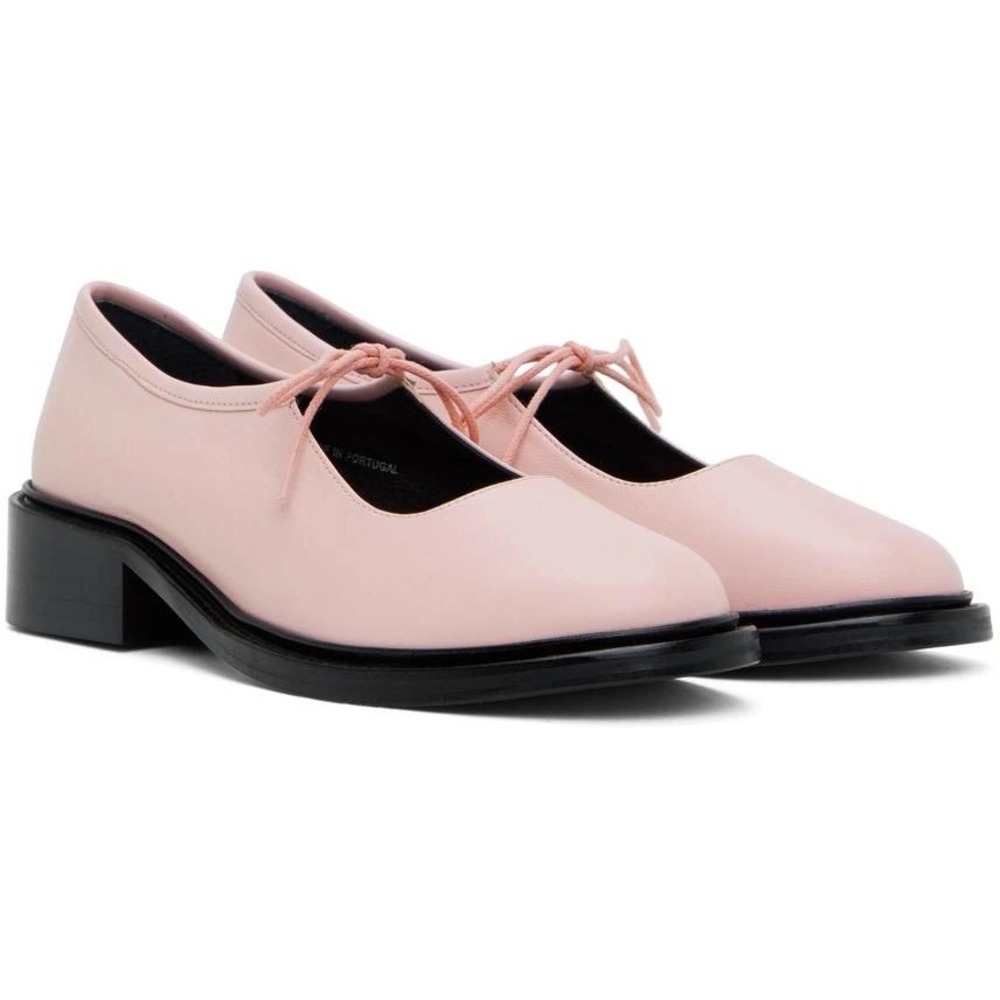 NWT Nicole Saldana Fabiana Pink Leather Tie Block Heel Mary Janes EU 37 Coquette